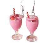 Øreringe - hængeøreringe stor drink, pink med melon og sugerør